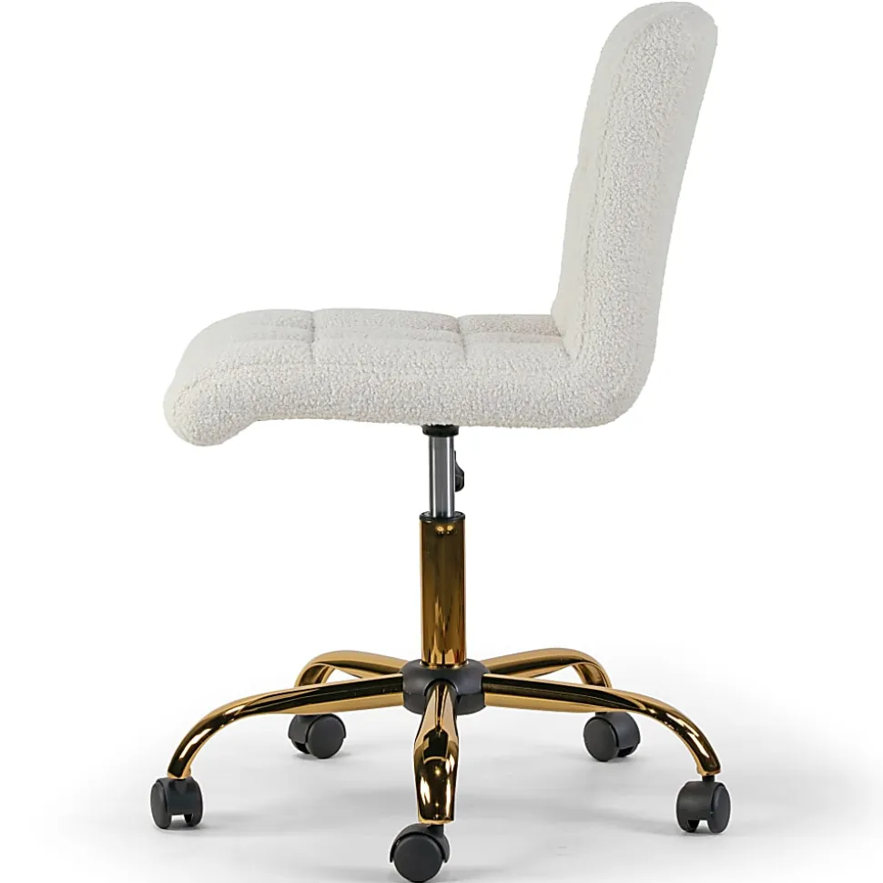 Glamour Home Aman Ergonomic Boucle Upholstered Mid-Back Adjustable Height Swivel Office Task Chair, Cream