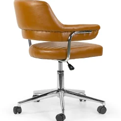 Glamour Home Avery Ergonomic Faux Leather Mid-Back Adjustable-Height Swivel Task Chair, Brown/Chrome