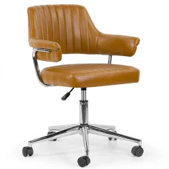 Glamour Home Avery Ergonomic Faux Leather Mid-Back Adjustable-Height Swivel Task Chair, Brown/Chrome