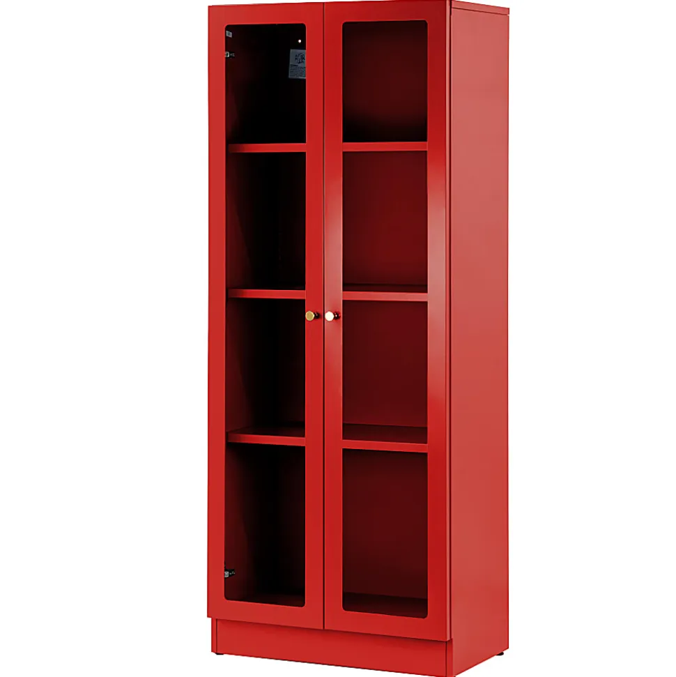 Glamour Home Avice 24"W 4-Shelf Metal Cabinet With Doors, Red