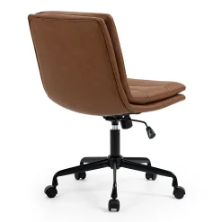 Glamour Home Ayuka Ergonomic Faux Leather Mid-Back Adjustable Height Swivel Task Chair, Brown/Black