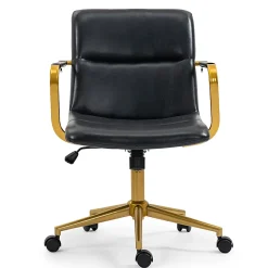 Glamour Home Azel Ergonomic Faux Leather Mid-Back Office Task Chair, Black/Gold
