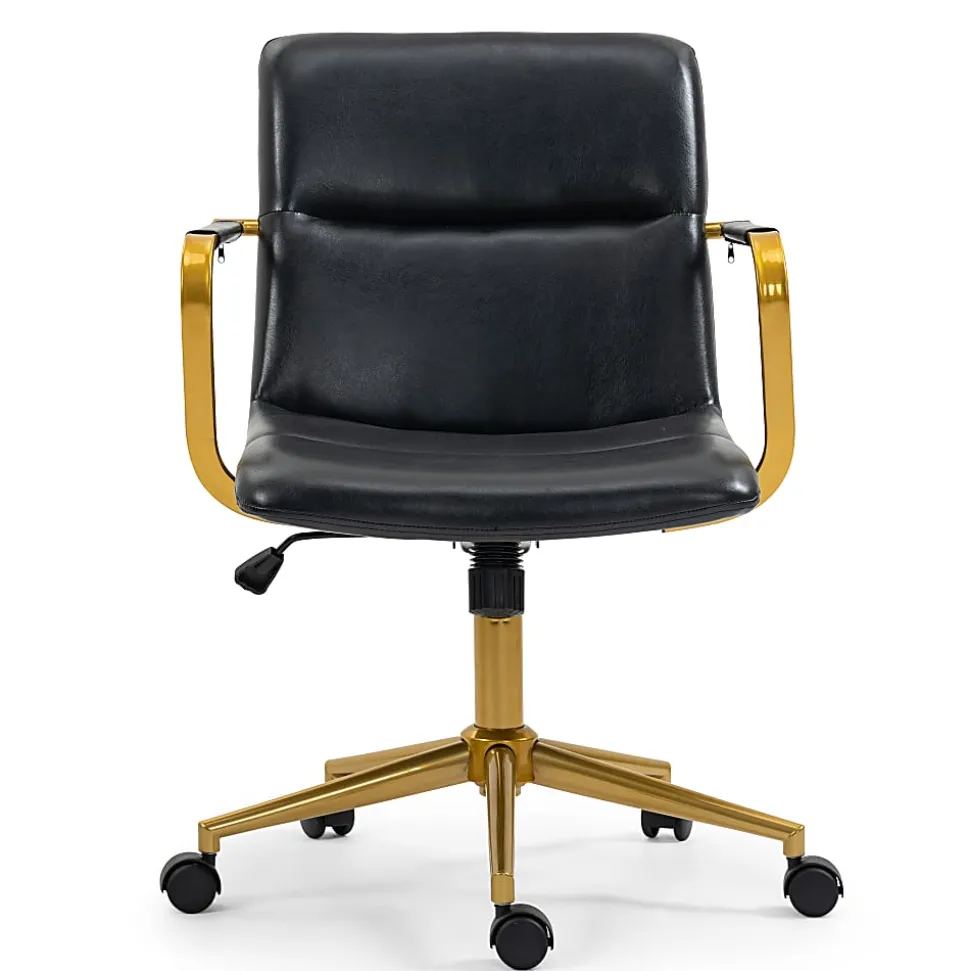 Glamour Home Azel Ergonomic Faux Leather Mid-Back Office Task Chair, Black/Gold