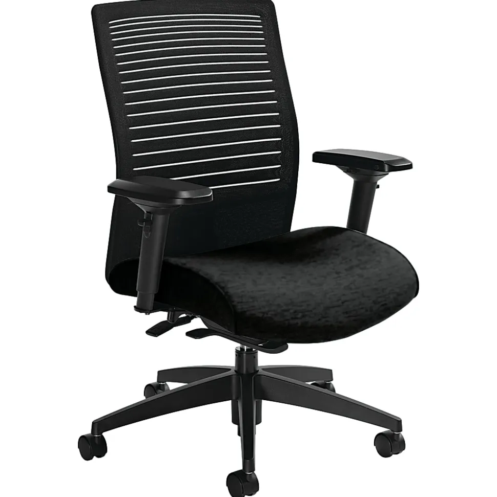 Global® Loover Mid-Back Weight-Sensing Synchro Chair, 39"H x 25 1/2"W x 24"D, Black Coal/Black