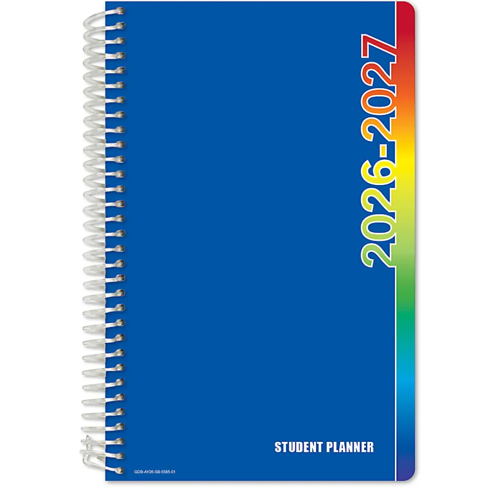 2026-2027 Global 11-Month Weekly/Monthly Academic Year Secondary Student-Block Planner, 5-1/2” x 8-1/2”, Blue, August To June, Total Qty 1