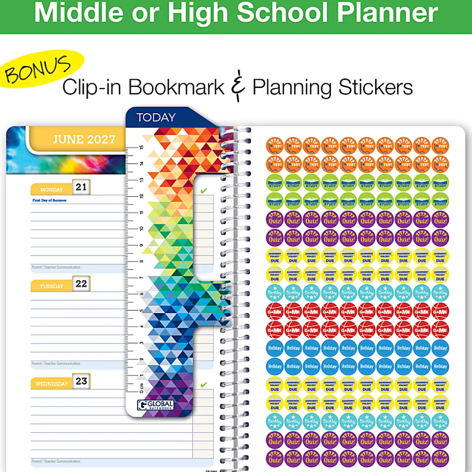 2026-2027 Global 11-Month Weekly/Monthly Academic Year Secondary Student-Block Planner, 5-1/2” x 8-1/2”, Blue, August To June, Total Qty 1