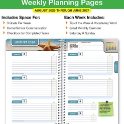 2026-2027 Global 11-Month Weekly/Monthly Academic Year Secondary Student-Block Planner, 5-1/2” x 8-1/2”, Blue, August To June, Total Qty 1