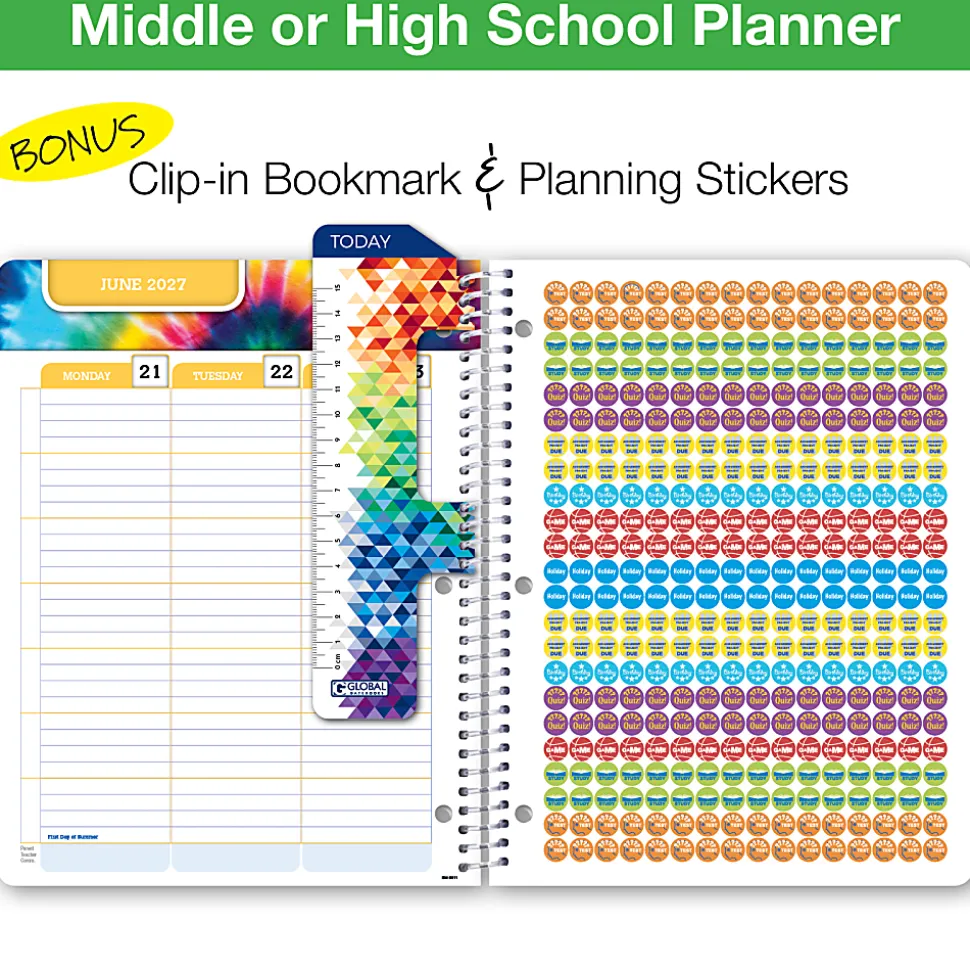 2026-2027 Global 11-Month Weekly/Monthly Academic Year Secondary Student-Matrix Planner, 8-1/2" x 11", Rainbow Silhouette, August To June, Total Qty 1