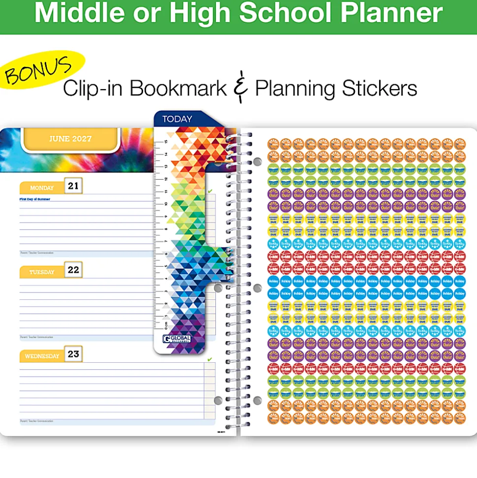 2026-2027 Global 11-Month Weekly/Monthly Academic Year Secondary Student-Block Planner, 8-1/2” x 11”, Blue, August To June, Total Qty 1