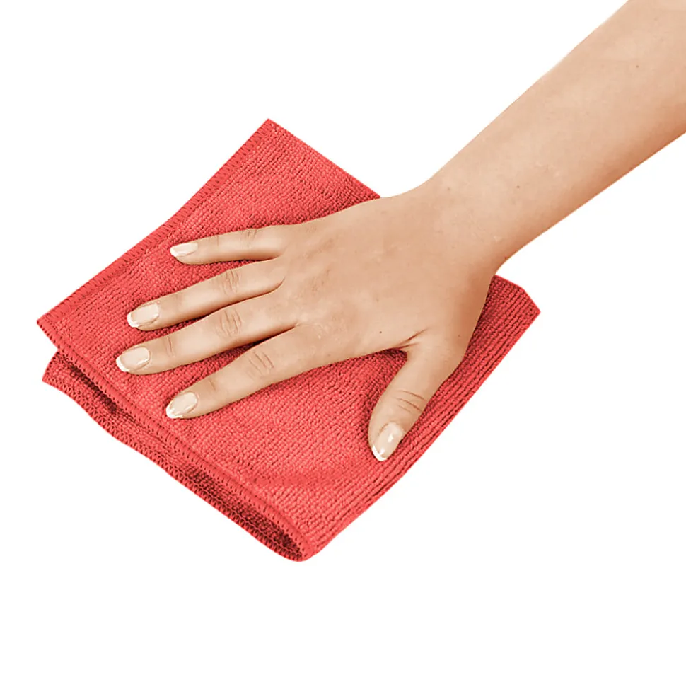 Globe Commercial Products Microfiber Cloths, 16" x 16", Red, Pack Of 10 Cloths