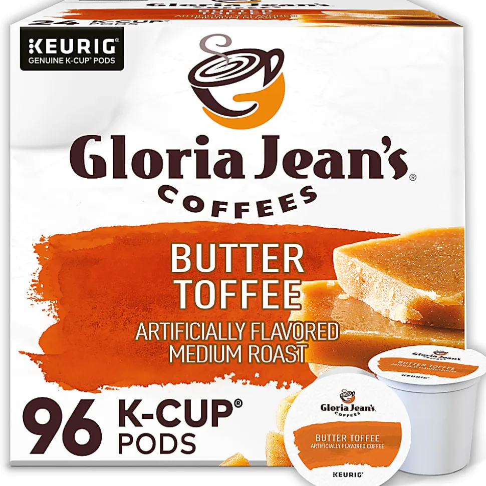 Gloria Jean's Butter Toffee Keurig Single-Serve K-Cup Pods, Medium Roast, 24 Pods Per Pack, Case Of 4 Packs