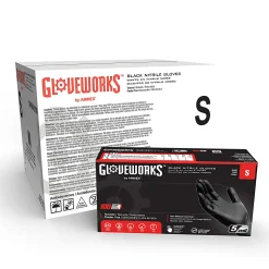 Gloveworks Black Nitrile Industrial Powder-Free Disposable Gloves, Small, Black, Box of 100 Gloves