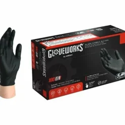 Gloveworks Black Nitrile Industrial Powder-Free Disposable Gloves, Small, Black, Box of 100 Gloves
