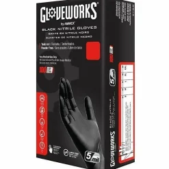 Gloveworks Black Nitrile Industrial Powder-Free Disposable Gloves, XXL, Black, Box of 100 Gloves