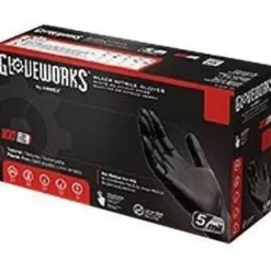 Gloveworks Black Nitrile Industrial Powder-Free Disposable Gloves, XXL, Black, Box of 100 Gloves
