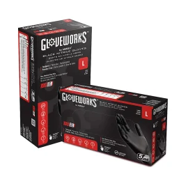Gloveworks Black Nitrile Industrial Powder-Free Disposable Gloves, Large, Black, Box Of 100 Gloves