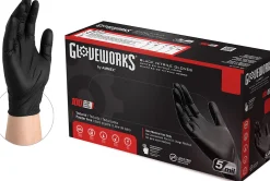 Gloveworks Nitrile Industrial Powder-Free Disposable Gloves, Medium, Black, Box Of 100 Gloves