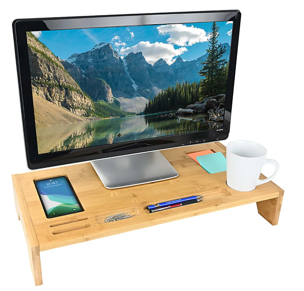 GNBI Bamboo Monitor Stand, 3 7/8”H x 23 3/4”W x 11 3/4”D, Natural