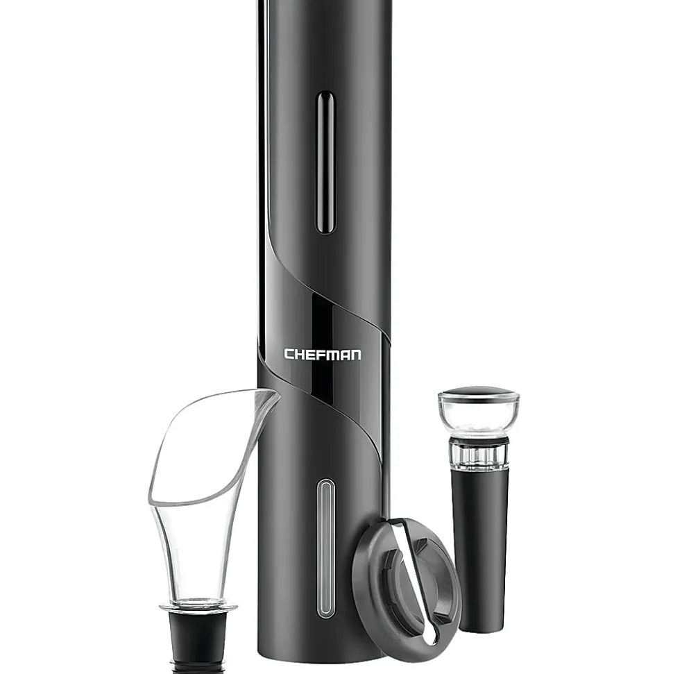 GNBI Chefman Electric Wine Opener With Pourer, Vacuum Stopper And Foil Cutter, Black