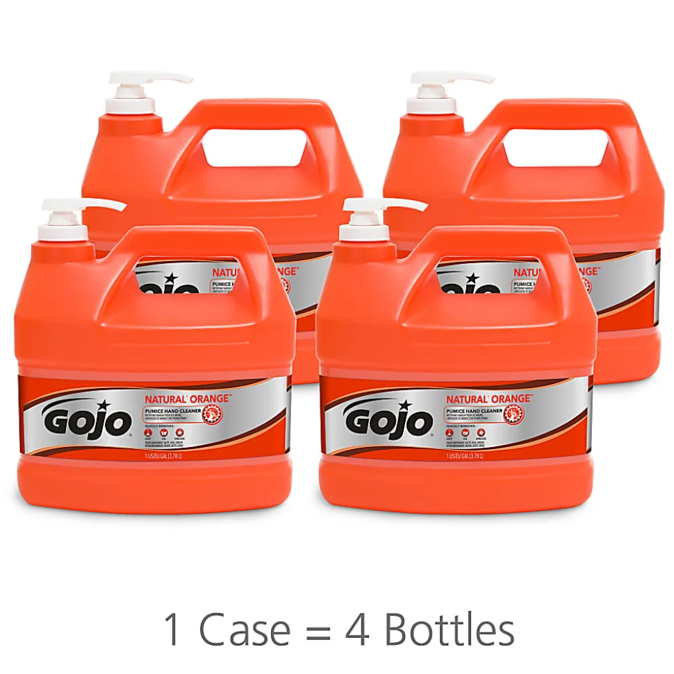 GOJO® Natural Orange Pumice Heavy-Duty Lotion Hand Soap Cleaner, Citrus Scent, 128 Oz, Carton Of 4 Bottles