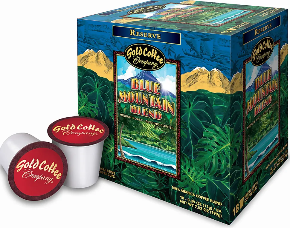 Gold Coffee Company Blue Mountain Blend Single-Serve Pods, Total Qty 18