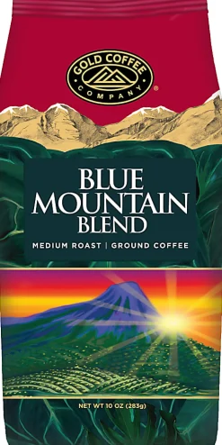 Gold Coffee Company Ground Coffee, Medium Roast, Blue Mountain Blend, 10 Oz Per Bag