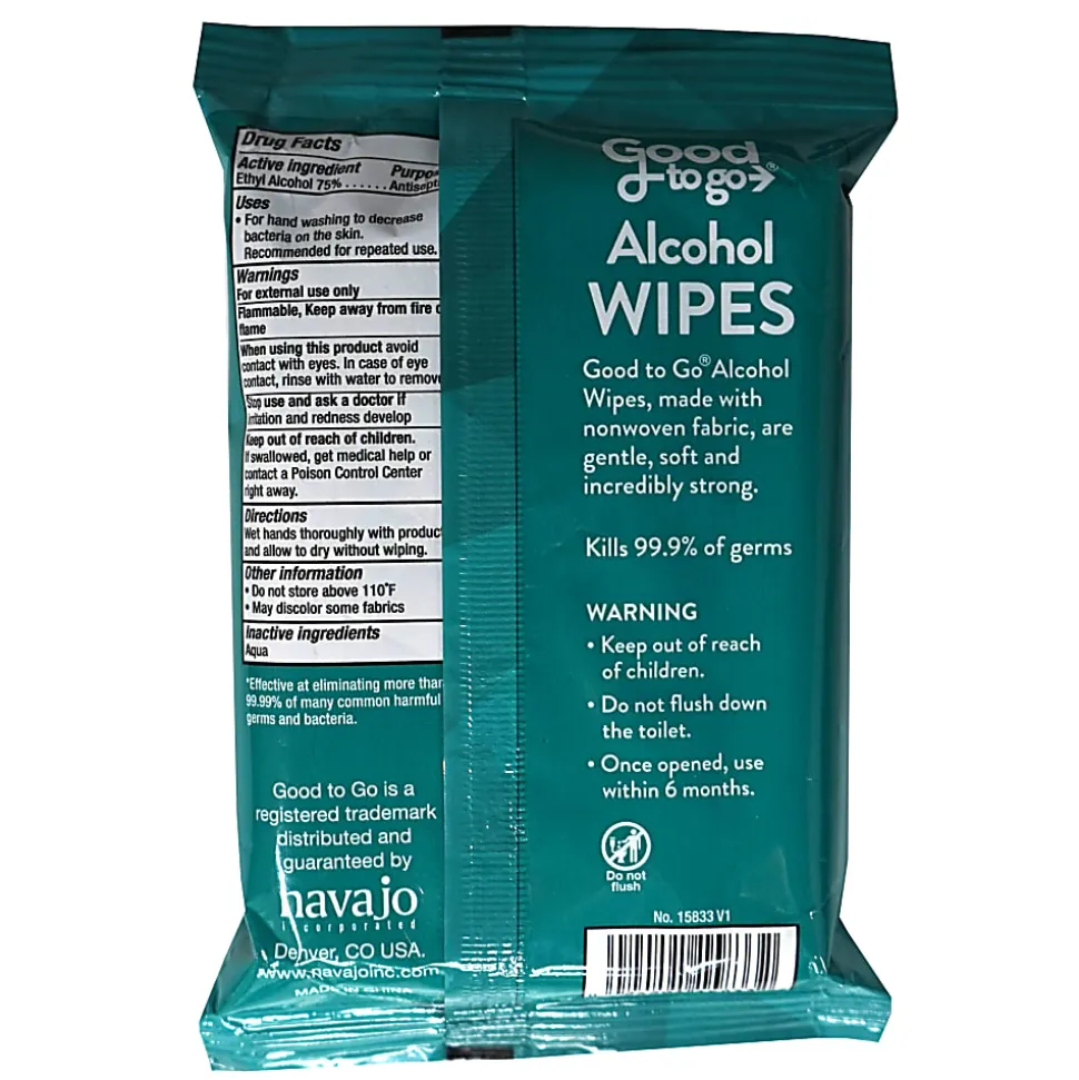 Good To Go Sanitizing Alcohol Wipes, 6" x 8", White, Pack of 15 Wipes
