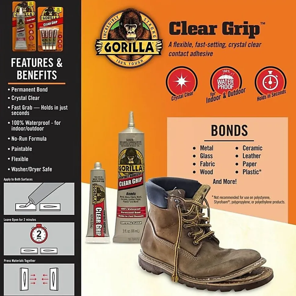 Gorilla Clear Grip Contact Adhesive - 3 fl oz - Clear - 1 Each