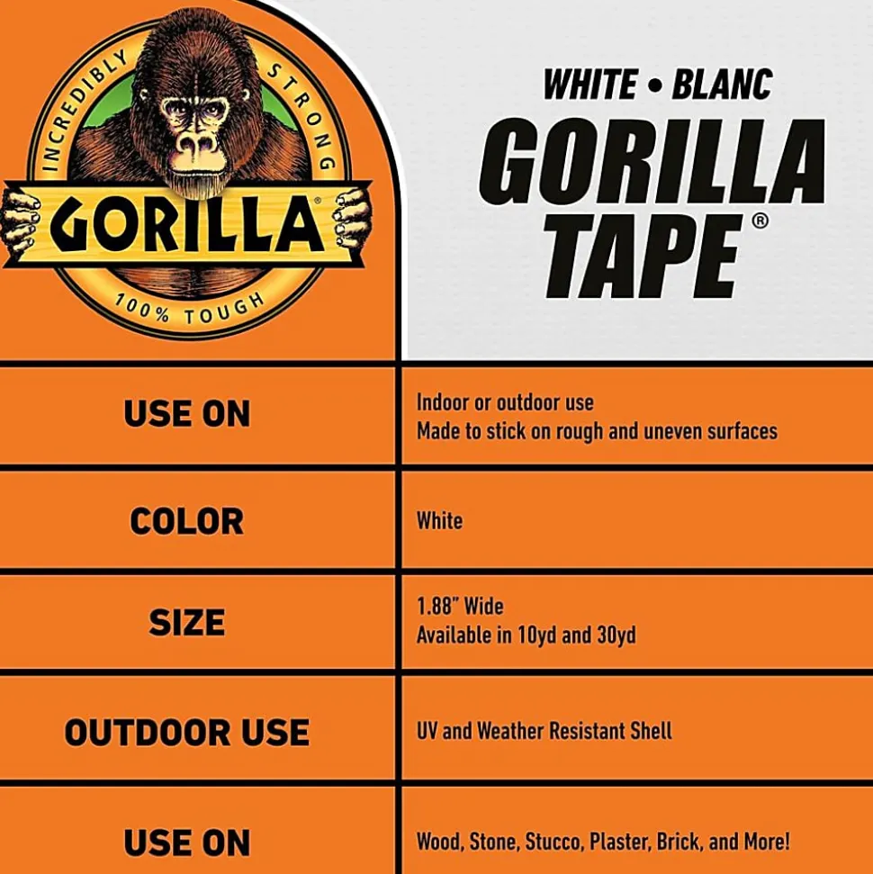 Gorilla Tape - 30 yd Length x 1.88" Width - White - 1 Each