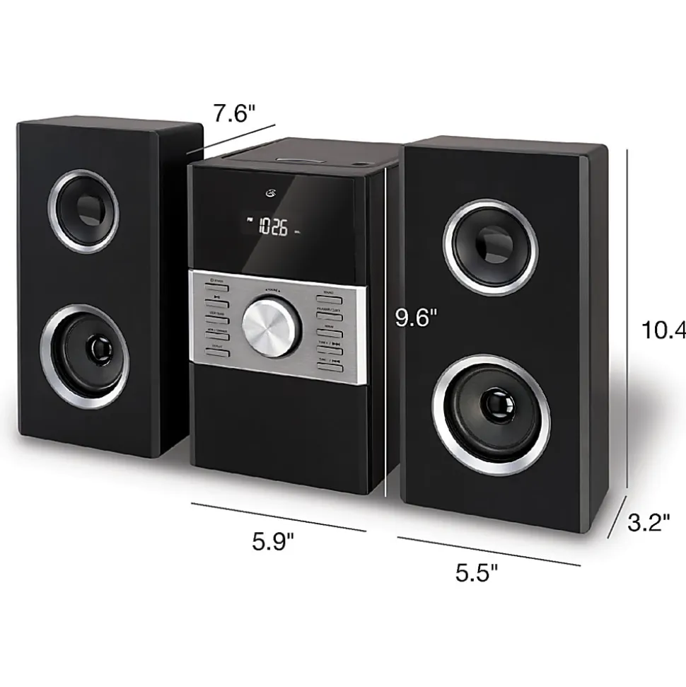 GPX HC425B 2-Channel Stereo Home Music System With AM/FM Radio, 9-1/2”H x 7-1/8”W x 5-15/16”D