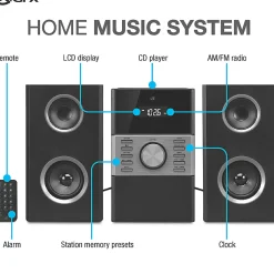 GPX HC425B 2-Channel Stereo Home Music System With AM/FM Radio, 9-1/2”H x 7-1/8”W x 5-15/16”D