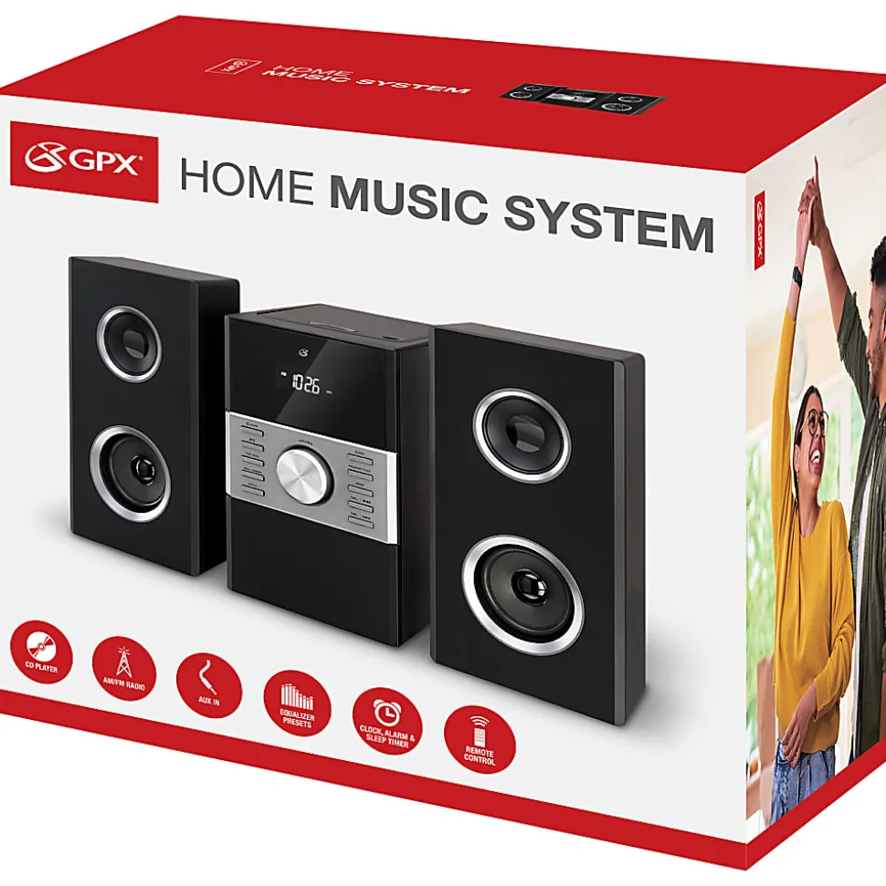 GPX HC425B 2-Channel Stereo Home Music System With AM/FM Radio, 9-1/2”H x 7-1/8”W x 5-15/16”D