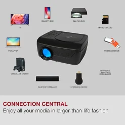 GPX Movie+ 480p Projector With DVD/CD Player And Bluetooth® Transmitter, PJD713B