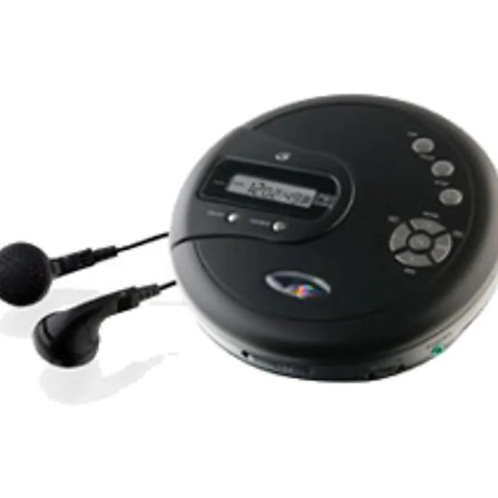 GPX PC332B Personal CD Player With FM Radio, 1.1"H x 5.51"W x 5.51"D, Black
