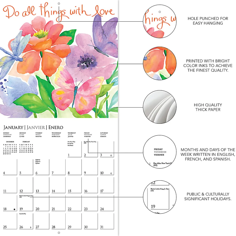 2026 Graphique Inspirational Monthly Mini Wall Calendar, 7" x 7", Live Love Laugh, January To December, MY44026