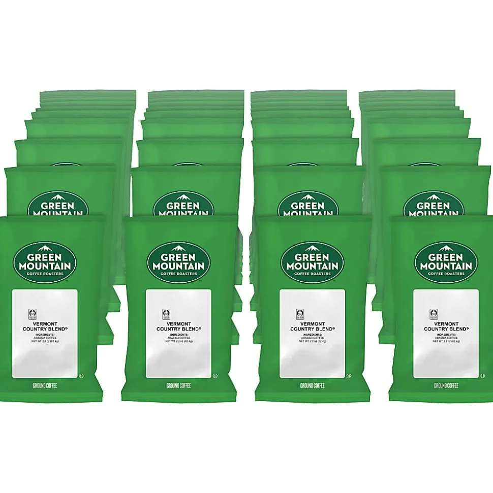 Green Mountain Coffee® Ground Coffee, Fair Trade Vermont Country Blend®, 2.2 Oz Per Bag, Carton Of 100 Bags