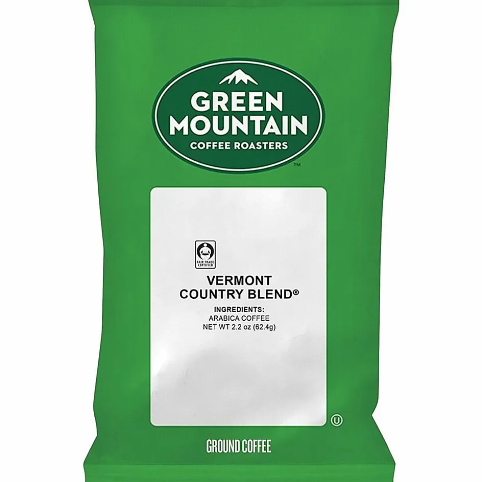 Green Mountain Coffee® Ground Coffee, Fair Trade Vermont Country Blend®, 2.2 Oz Per Bag, Carton Of 100 Bags