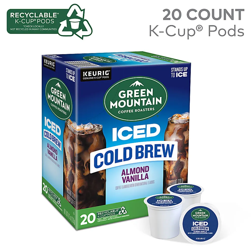 Green Mountain Coffee Iced Cold Brew Coffee Keurig K-Cup Pods, Single Serve, Almond Vanilla, Pack Of 20 Pods