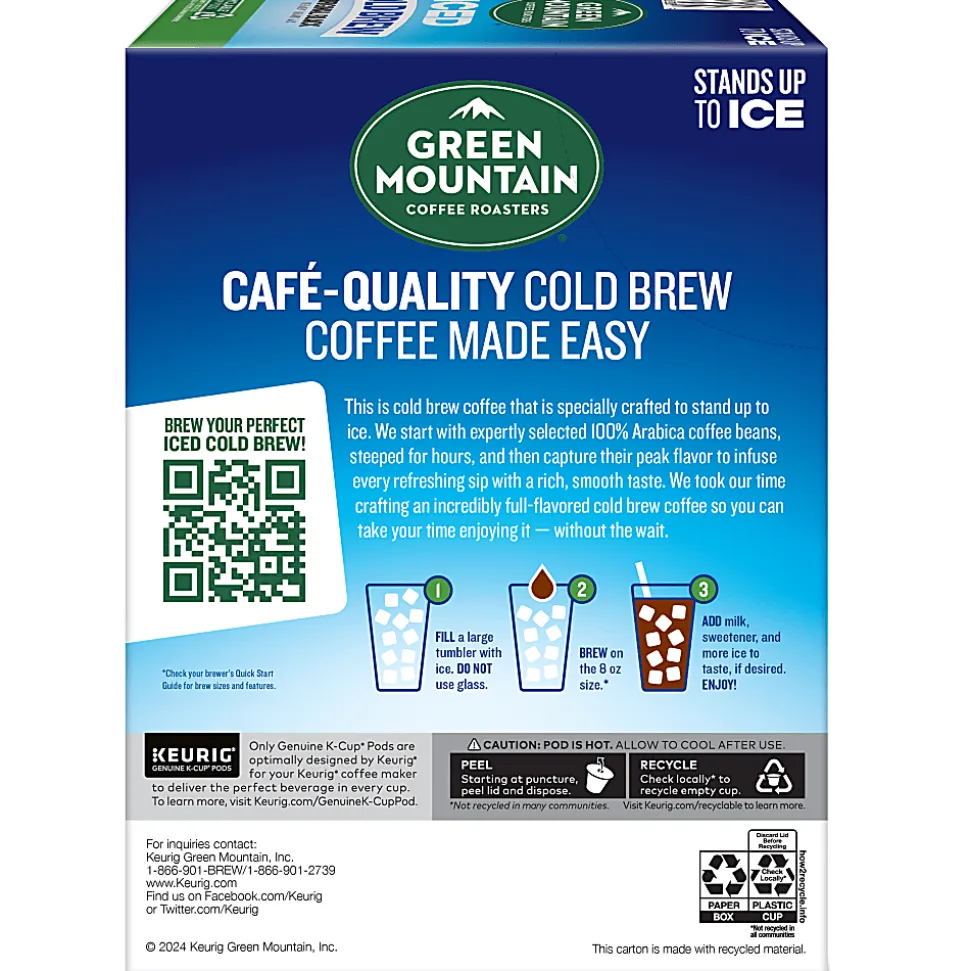 Green Mountain Coffee Iced Cold Brew Coffee Keurig K-Cup Pods, Single Serve, Original Black, Pack Of 20 Pods