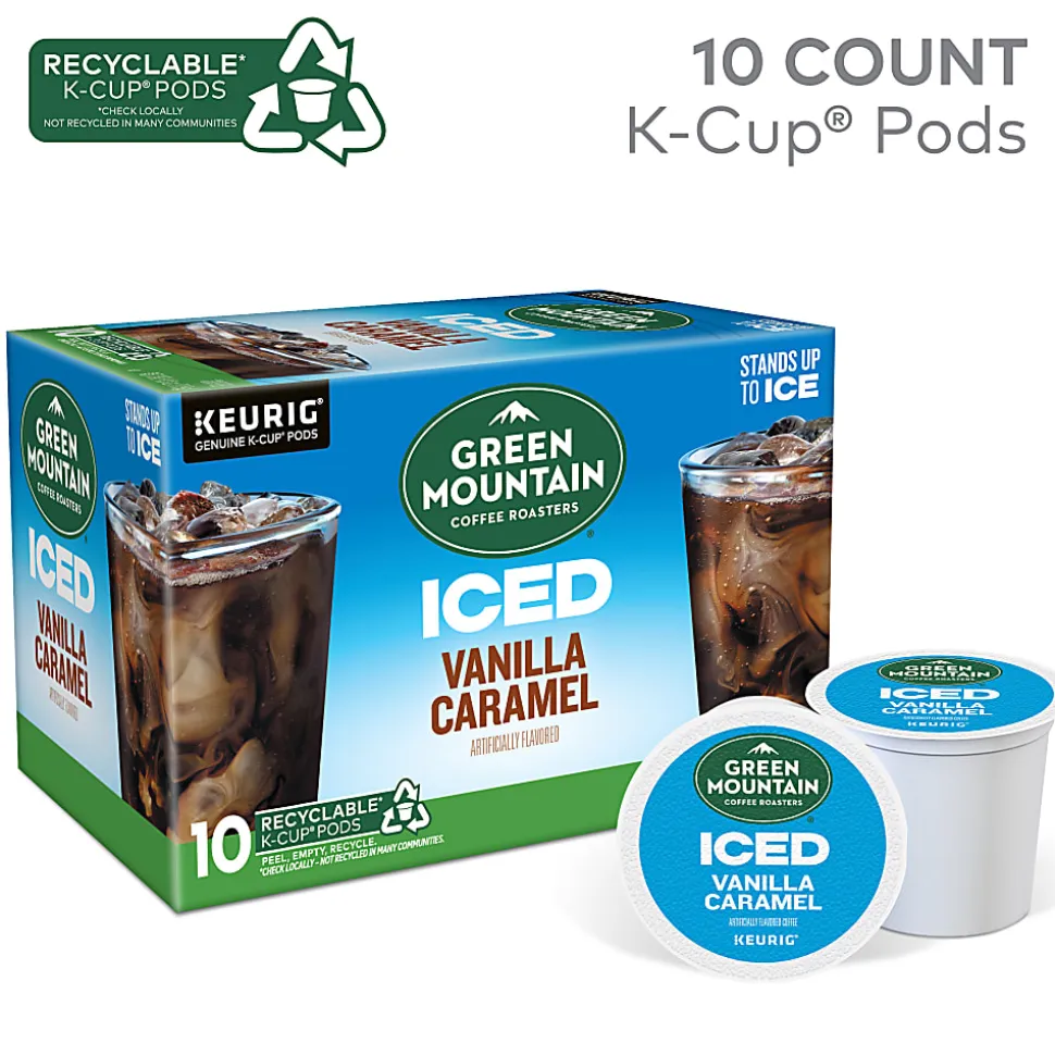 Green Mountain Coffee Roasters ICED Vanilla Caramel Single Serve Keurig K-Cup Pods, Pack Of 10 Pods