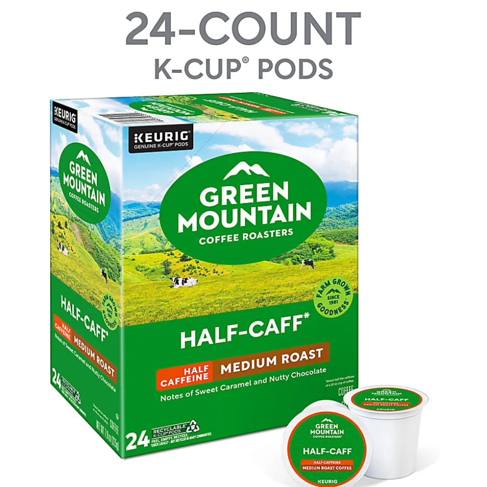 Green Mountain Coffee Roasters Half Caff Coffee, Keurig Single-Serve K-Cup Pods, Medium Roast, 24 Count