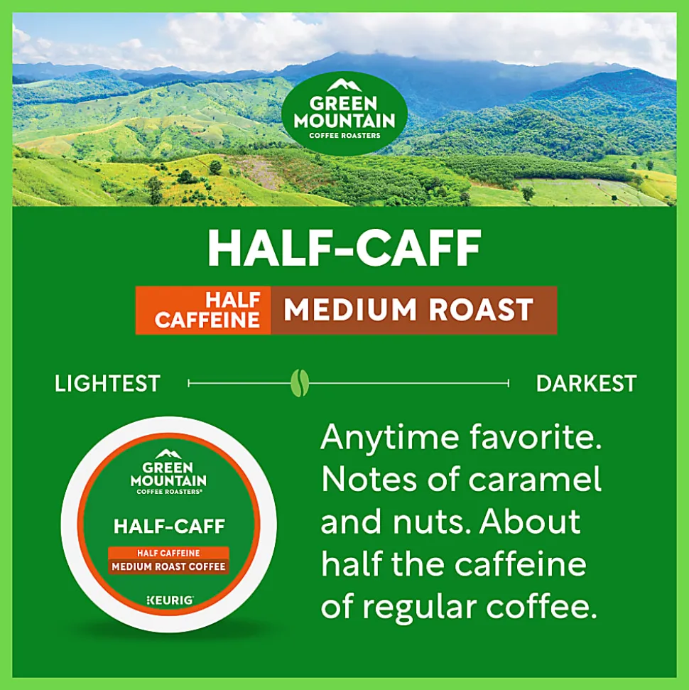 Green Mountain Coffee Roasters Half Caff Coffee, Keurig Single-Serve K-Cup Pods, Medium Roast, 24 Count