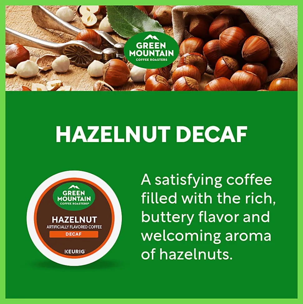 Green Mountain Coffee Roasters Hazelnut Decaf Coffee, Keurig Single-Serve K-Cup pods, Light Roast, 96 Count (4 Packs of 24)