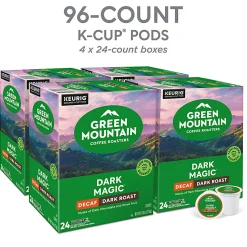 Green Mountain Coffee Roasters Dark Magic Decaf Keurig Single-Serve K-Cup Pods, Dark Roast, 24 Pods Per Pack, Case Of 4 Packs