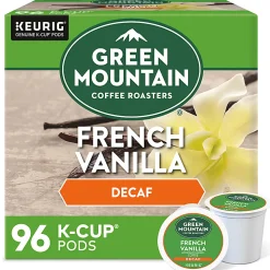 Green Mountain Coffee Roasters French Vanilla Decaf Keurig Single-Serve K-Cup Pods, Light Roast Coffee, 24 Pods Per Pack, Case Of 4 Packs