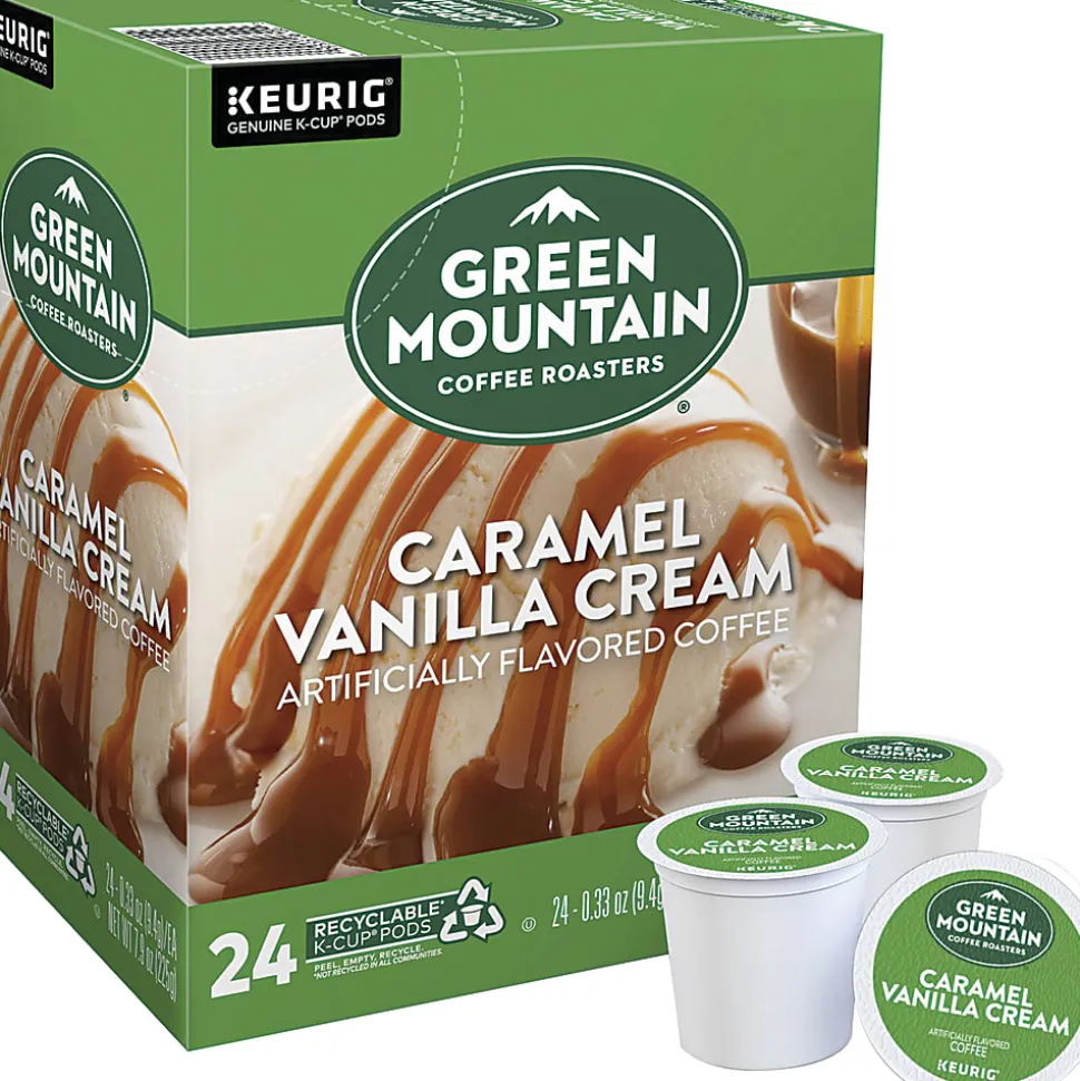 Green Mountain Coffee® Single-Serve Coffee K-Cup®, Caramel Vanilla Cream, Carton Of 96, 4 x 24 Per Box