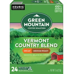 Green Mountain Coffee® Single-Serve Coffee K-Cup® Pods, Decaffeinated, Vermont Country Blend®, Carton Of 24