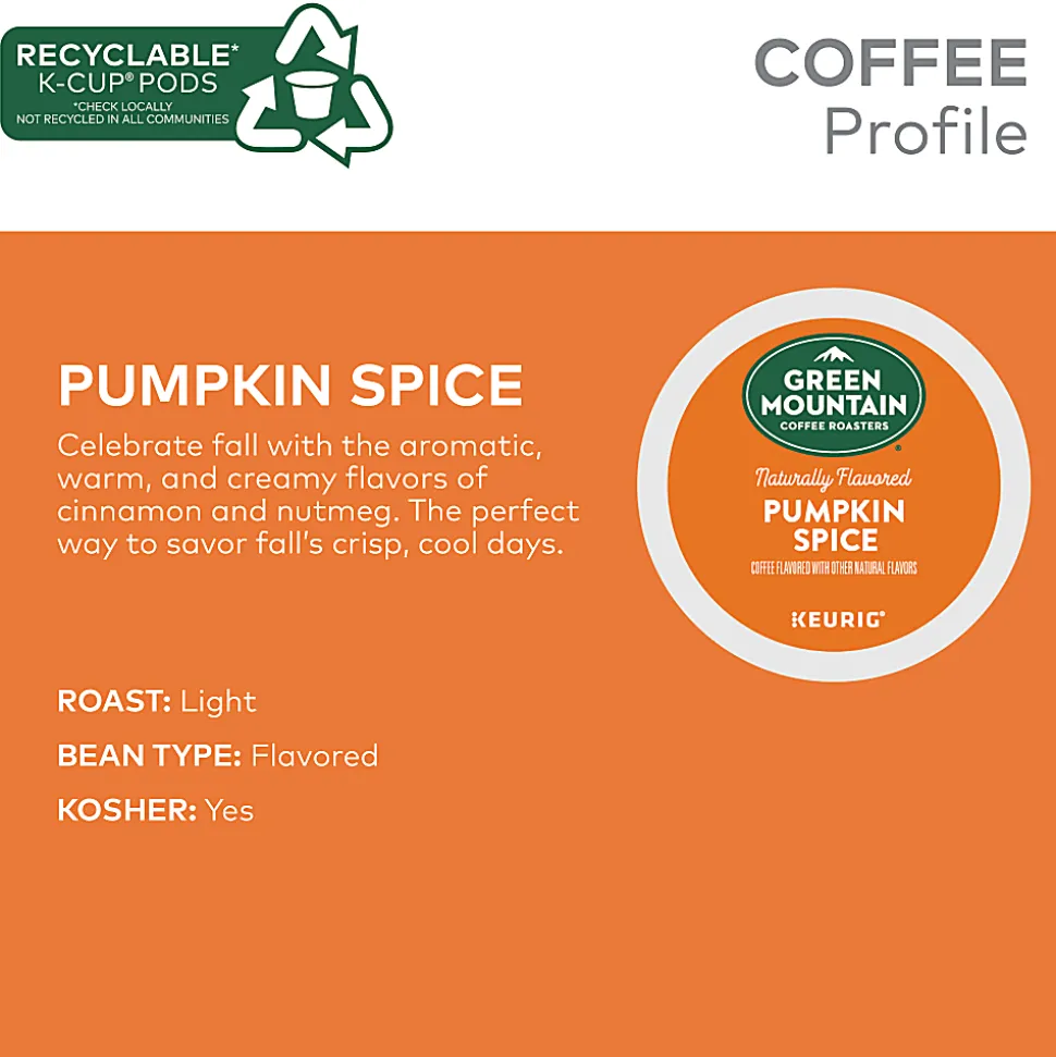 Green Mountain Coffee® Single-Serve Coffee K-Cup® Pods, Pumpkin Spice, Carton Of 24