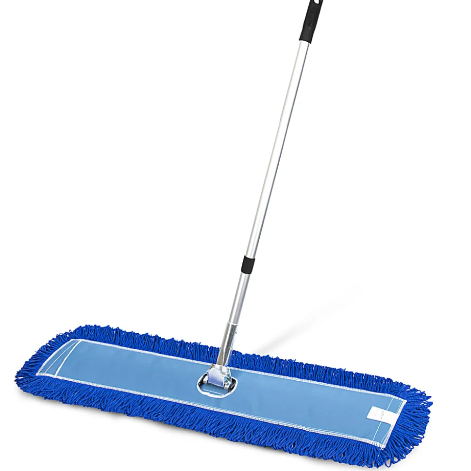 Gritt Commercial All-In-One Microfiber Dust Mop Set With 72" Telescopic Handle, 48", Blue/Silver