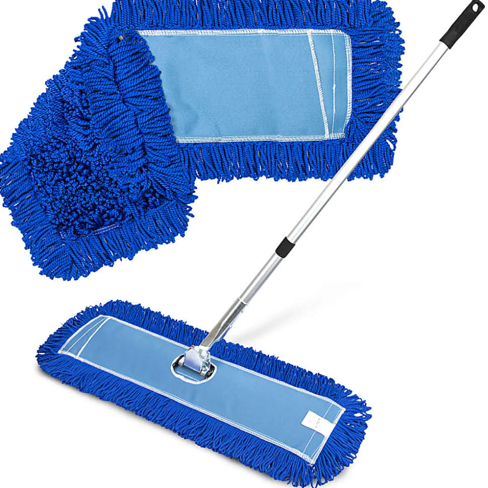 Gritt Commercial All-In-One Microfiber Dust Mop Set With 72" Telescopic Handle, 36", Blue/Silver